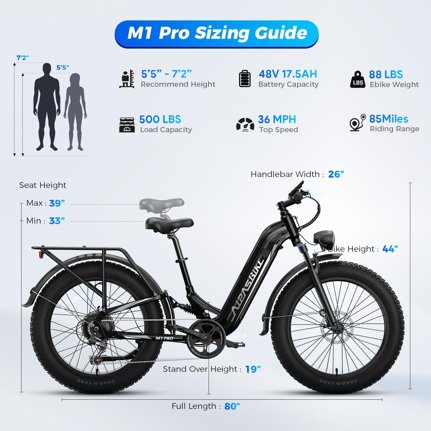 Aipas M1 Pro Electric Bike, 1800W Peak Motor Electric Bike