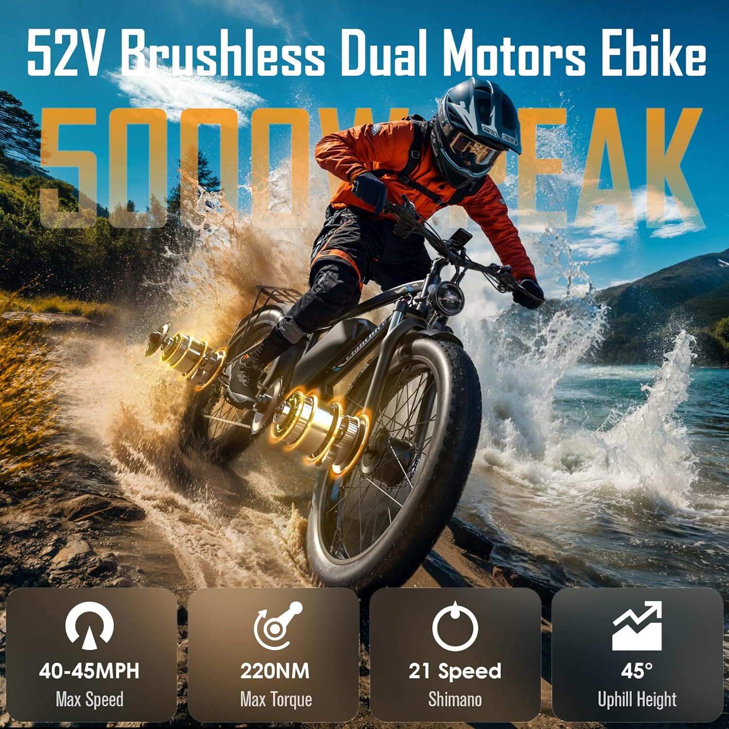 Qianchice Dual Motor Peak 5000W Electric Bike for Adults Men Women