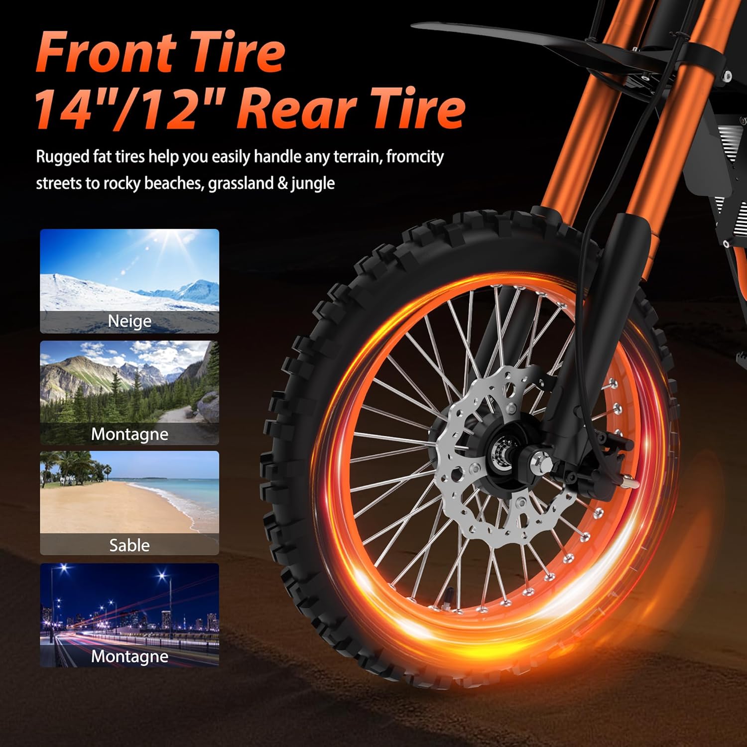 Electric-Dirt-Bike for Teens Adults, 14"/12" Fat Tire 2000W Electric-Motorcycle