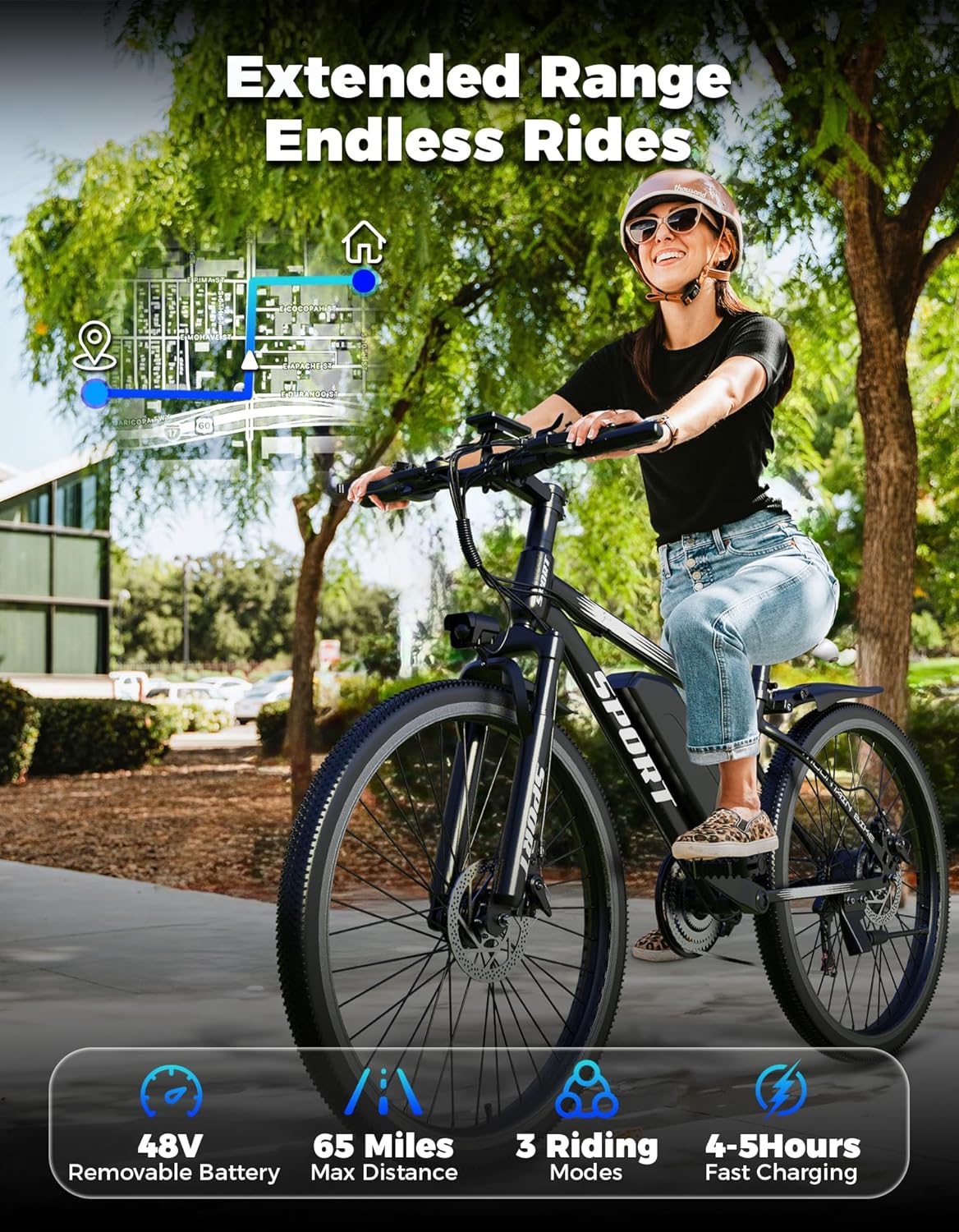 Electric Bike for Adults, 1500W Peak Mountain Ebike with 28 MPH, 65 Miles Range, 7 Speeds
