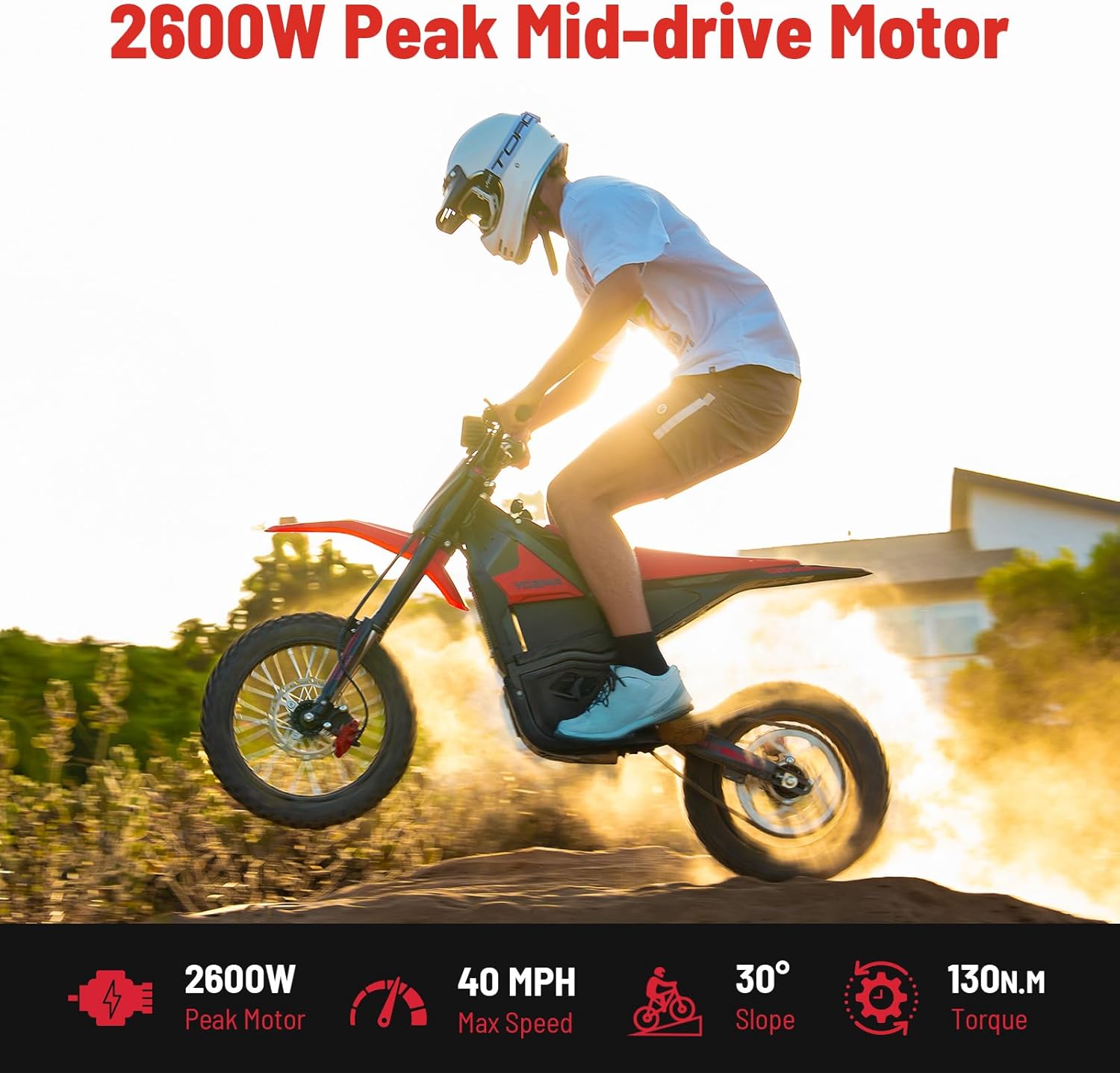 IN10 Electric Dirt Bike for Teens Adults, 2600W Mid-Drive Motor and 40MPH Electric Motorcycle
