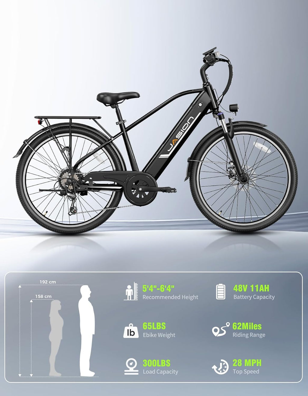 Jasion Roamer Electric Bike for Adults 1200W Peak Motor