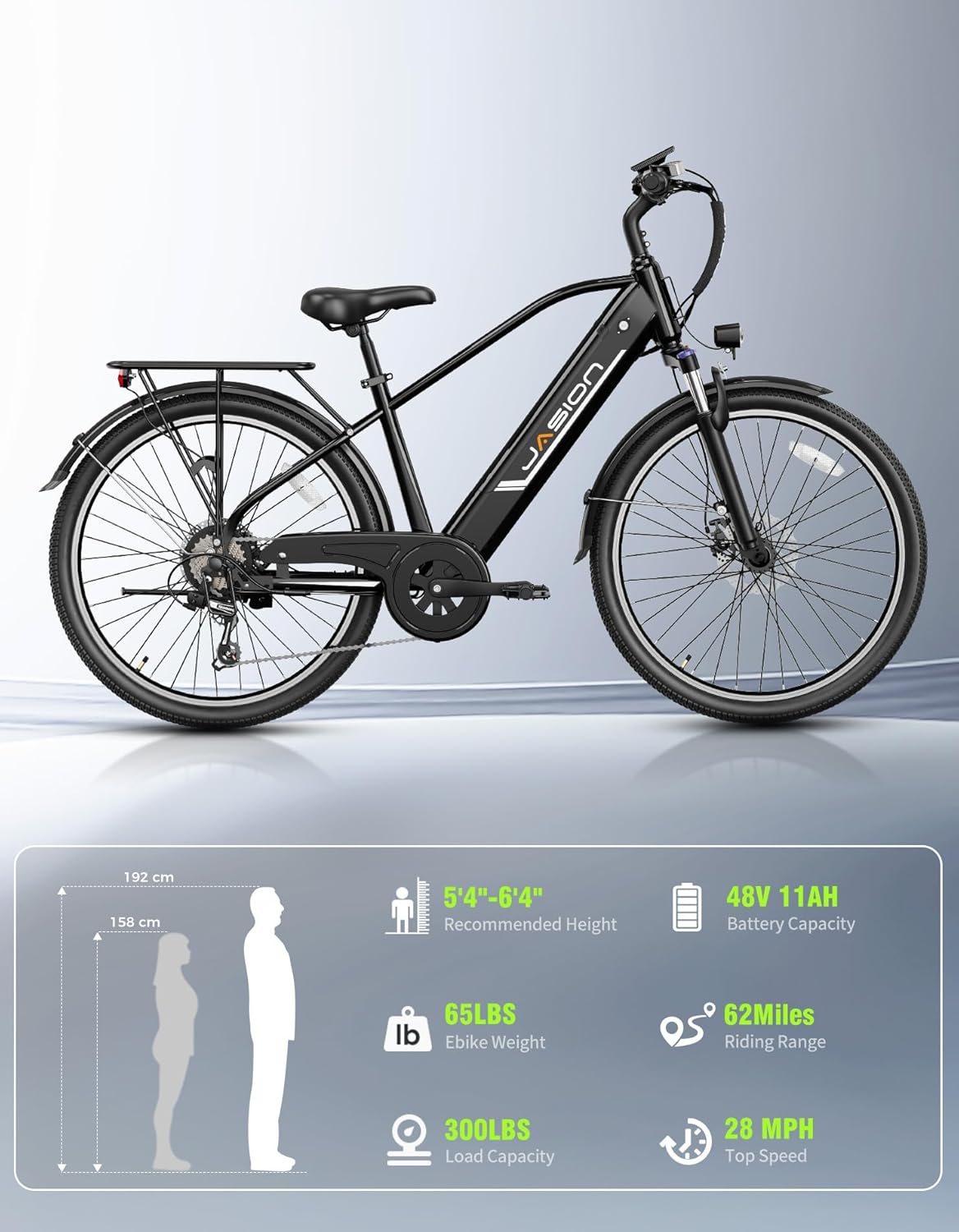 Jasion Roamer Electric Bike for Adults 1200W Peak Motor