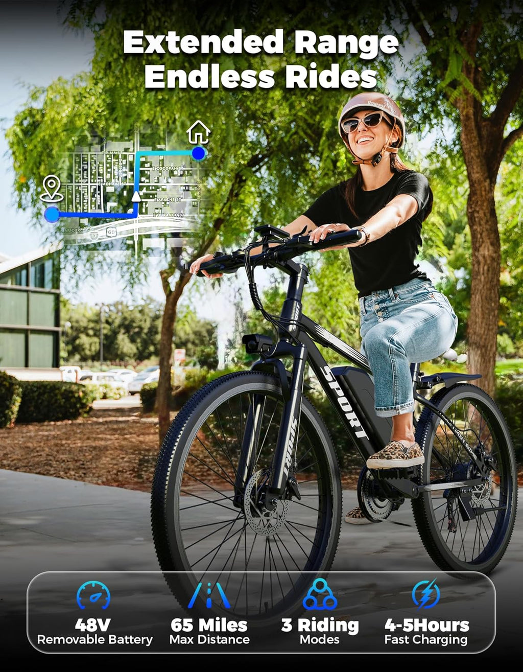 Electric Bike for Adults, 1500W Peak Mountain Ebike with 28 MPH, 65 Miles Range, 7 Speeds