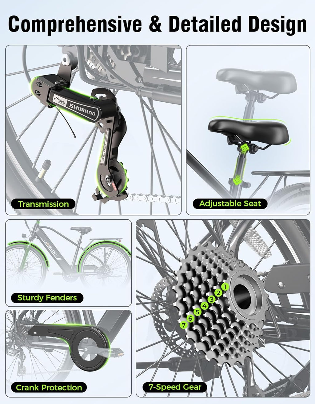 Jasion Roamer Electric Bike for Adults 1200W Peak Motor