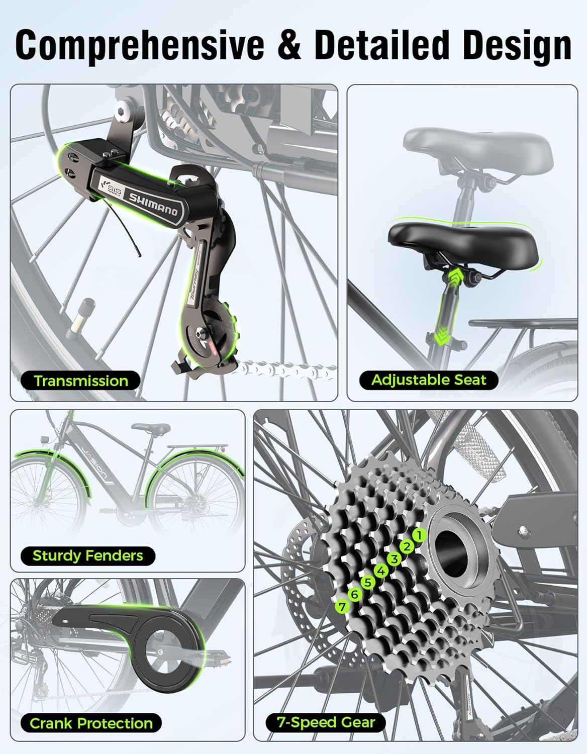 Jasion Roamer Electric Bike for Adults 1200W Peak Motor